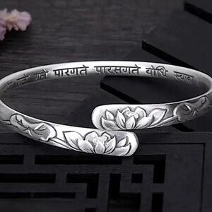New! Sterling Silver Lotus Mantra Bangle Bracelet